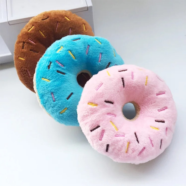 Soft Dog Donut Plush Toy with Squeaker