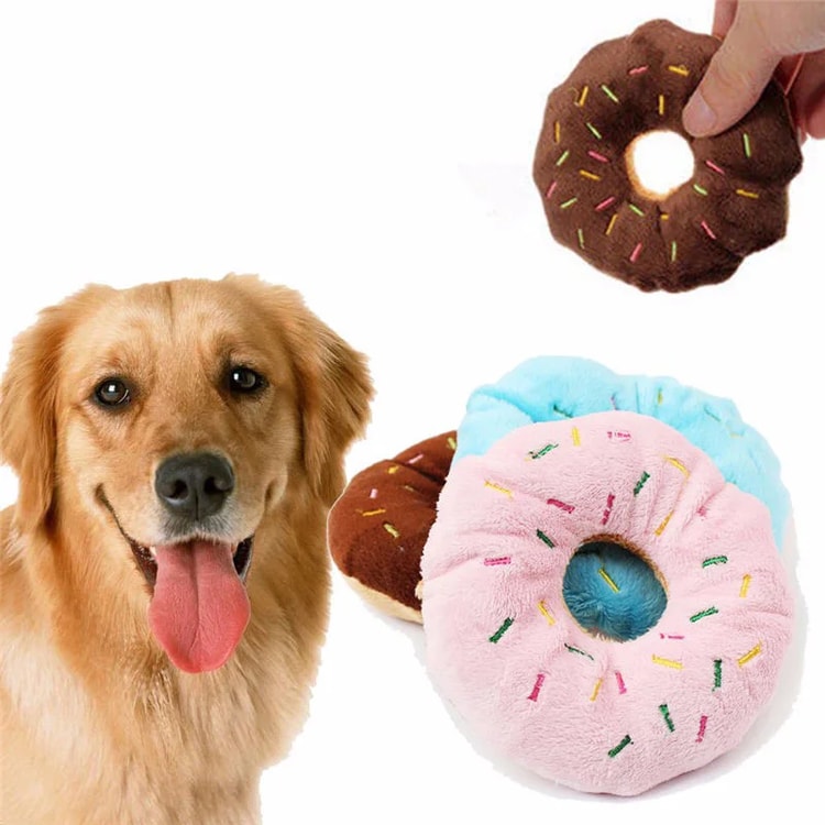 Soft Dog Donut Plush Toy with Squeaker