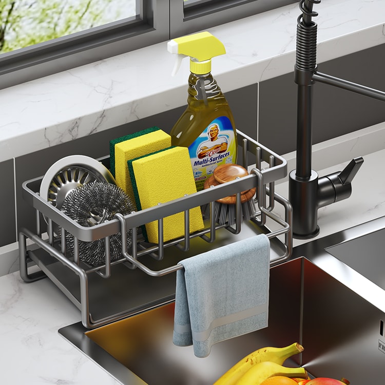 Tap Mounted Kitchen Storage Shelf with Drainage Rack