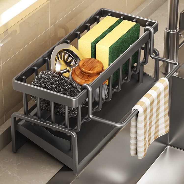 Tap Mounted Kitchen Storage Shelf with Drainage Rack